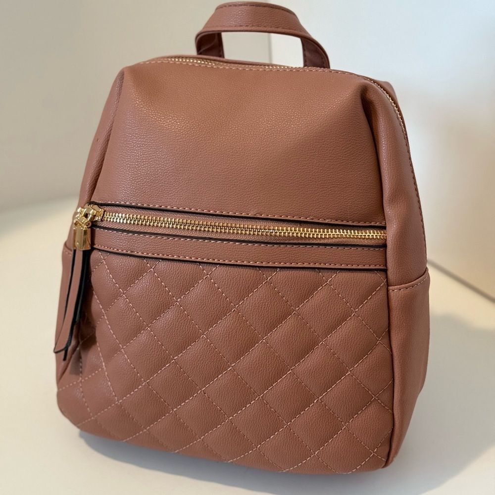 Quilted Pink Gold Mini Backpack Convertible Crossbody Straps Pockets Y2K